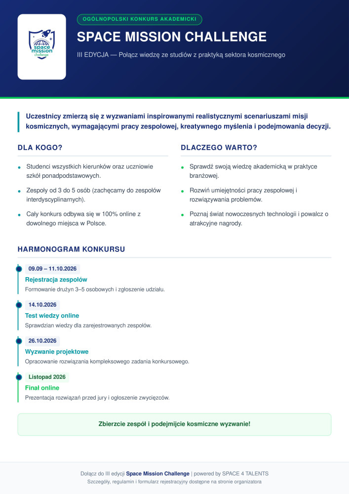  III edycja ogólnopolskiego konkursie akademickim "Space Mission Challenge" 
