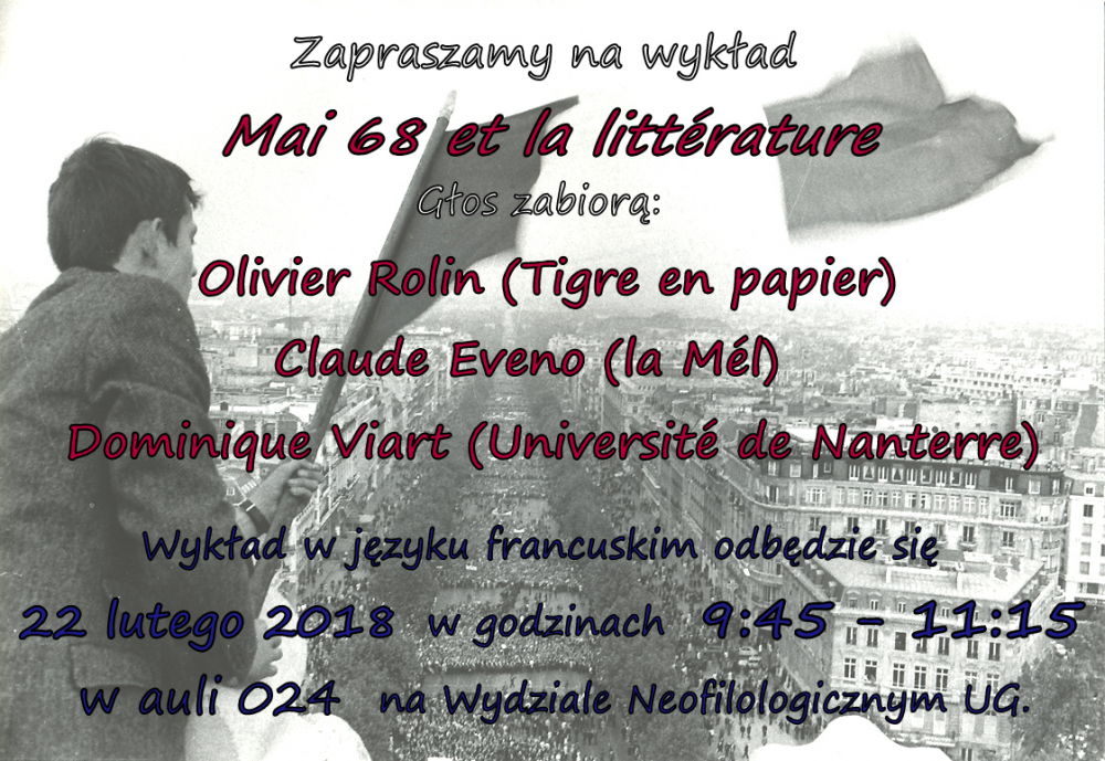 zaproszenie na wykład w języku francuskim w czwartek, 22 lutego, w godzinach 9.45-11.15 w auli 024 na Neofilologii