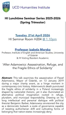 Staż naukowy w Humanities Institute, University College Dublin Dr hab. Izabeli Morskiej Prof. UG