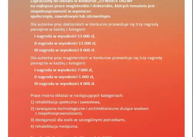 Ogólnopolski Konkurs „OTWARTE DRZWI”, na najlepsze prace magisterskie i doktorskie, których tematem…