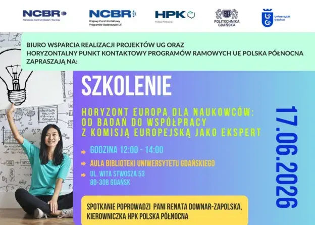 Szkolenie „Horyzont Europa dla naukowców: od badań do współpracy z Komisją Europejską jako ekspert”.