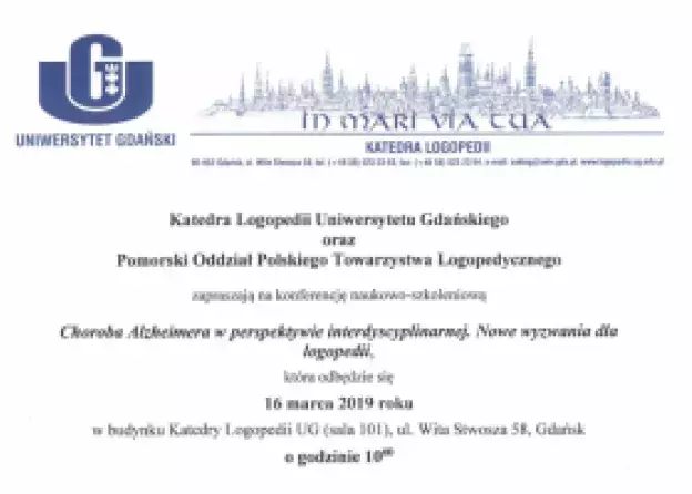 Konferencja Choroba Alzheimera w perspektywie interdyscyplinarnej. Nowe wyzwania dla logopedii